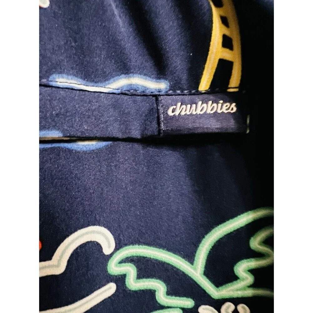 🌴 Chubbies Mens L 5.5” Swim Trunks Neon Flamingo Palm Tree Navy Lined Shorts
